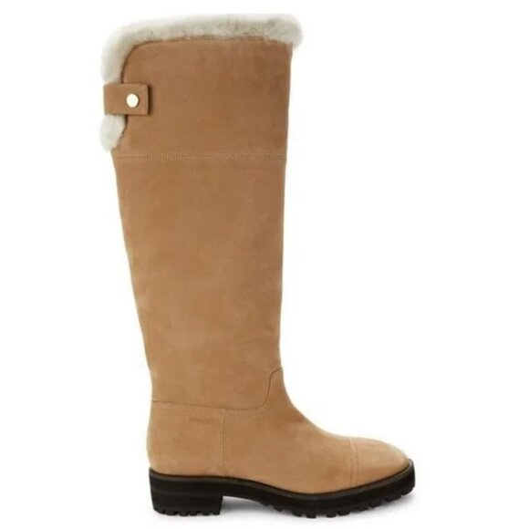 Stuart Weitzman Alpine Shearling Trim Leather Knee High Boots Size 9 - Picture 1 of 16